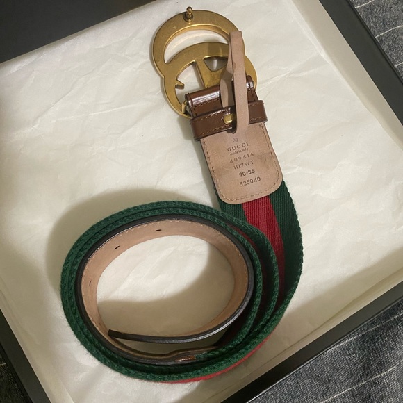 Gucci woman belt worh double G green size 90.36w